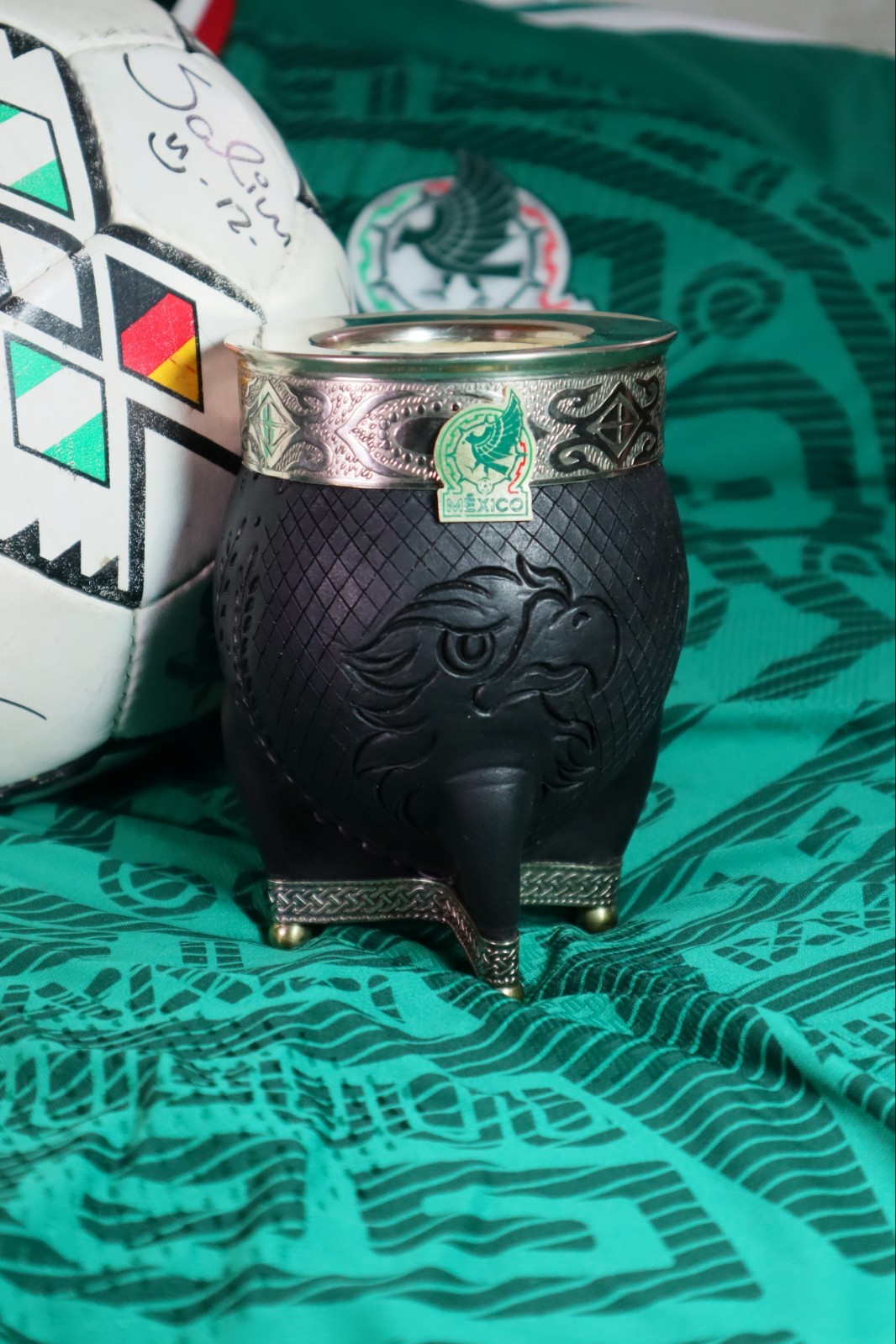 Mate Imperial Premium Cuero Aguila Tallada + Placa de Bronce Selección Mexico