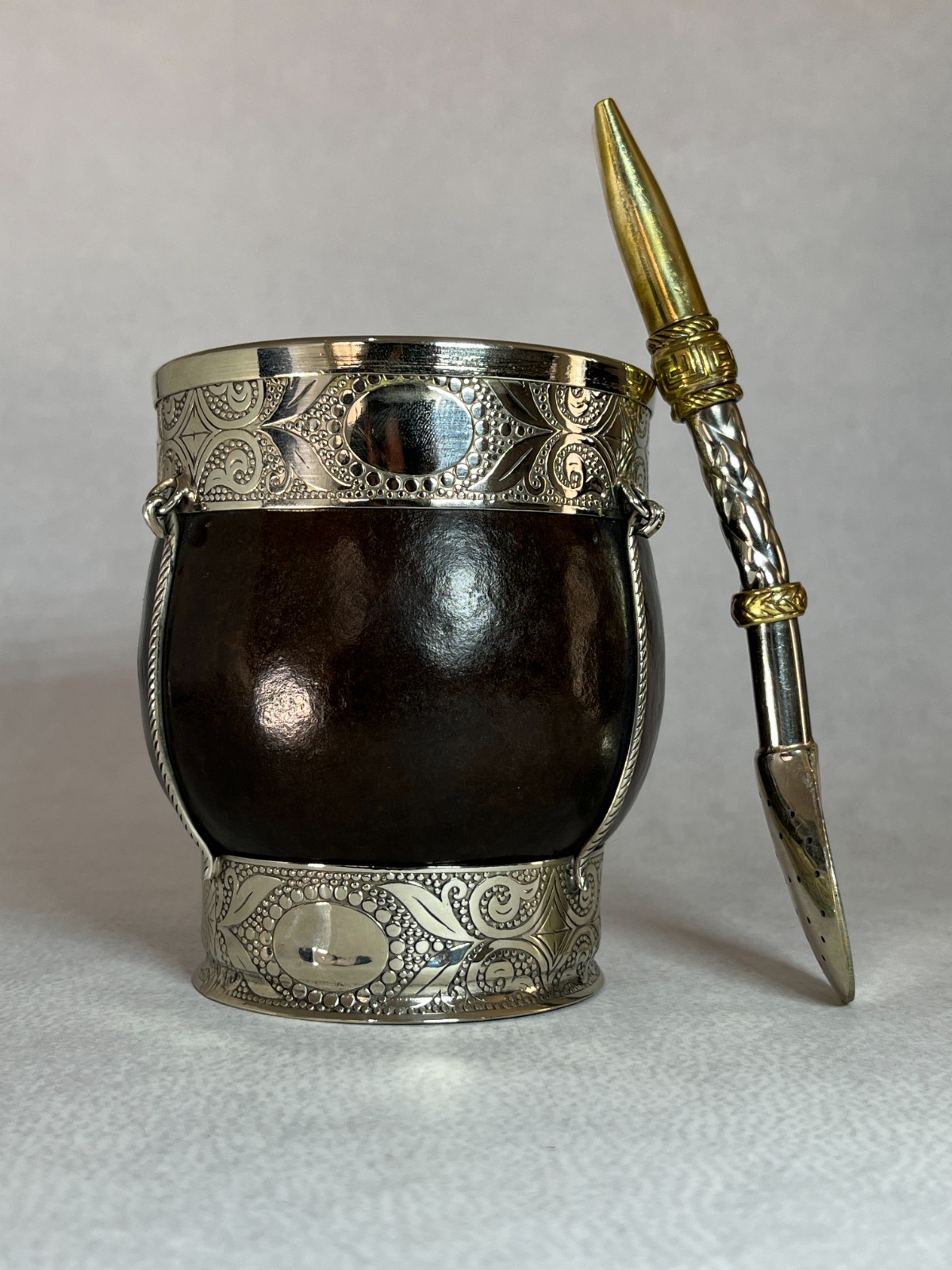 Mate Imperial Premium Doble Fleje Alpaca Cincelado Artesanal